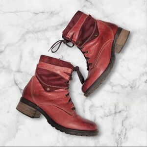 Dromedaris Lace Up Ankle Boots Kara Suede Leather Combat Heel Distressed Red